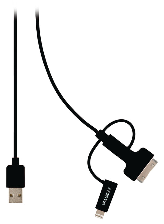 Valueline 3-in-1-Sync und Ladekabel USB A male - Micro-B male 1.00 m Schwarz