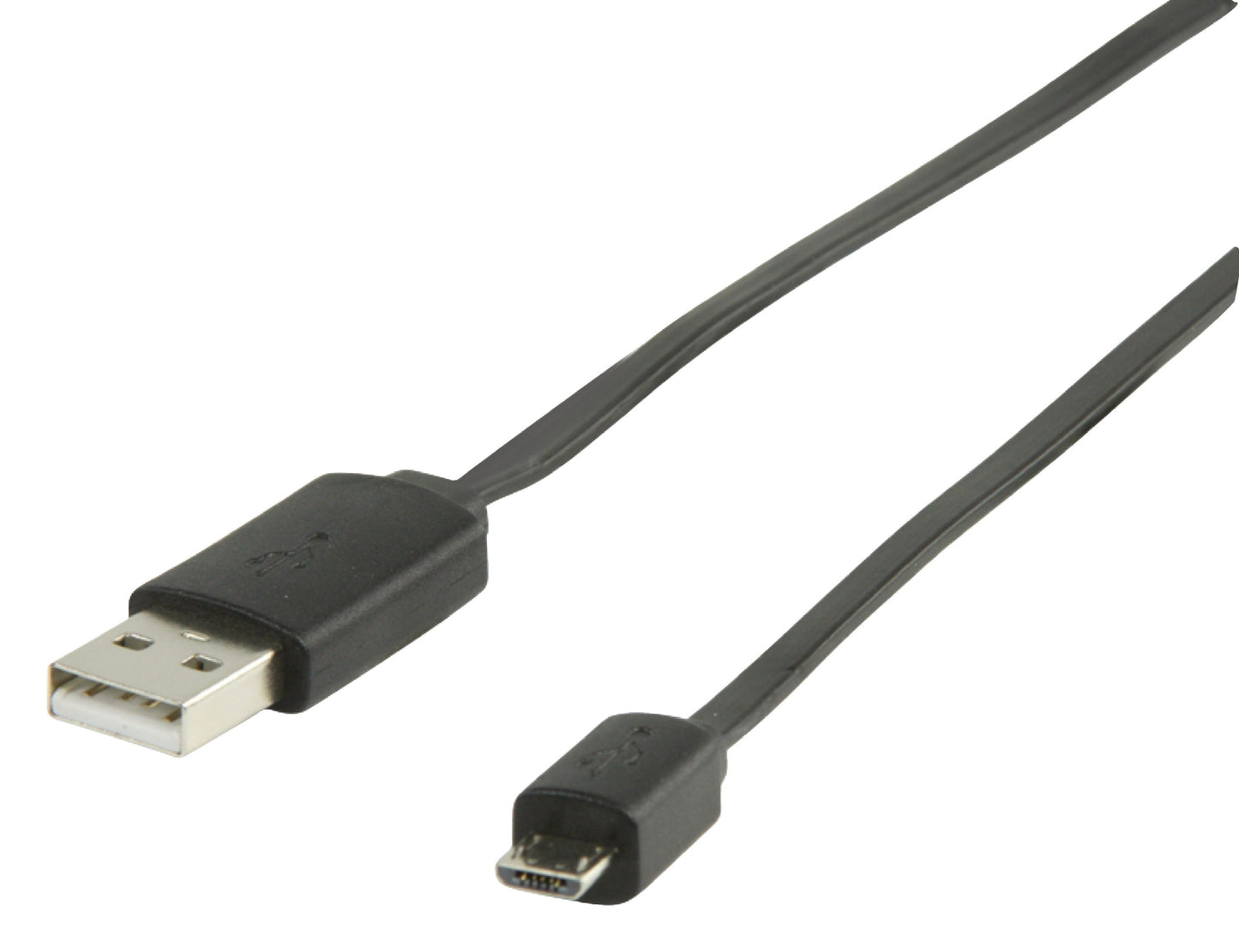 Valueline USB 2.0 Kabel USB A male - Micro-B male flach 1.00 m Schwarz