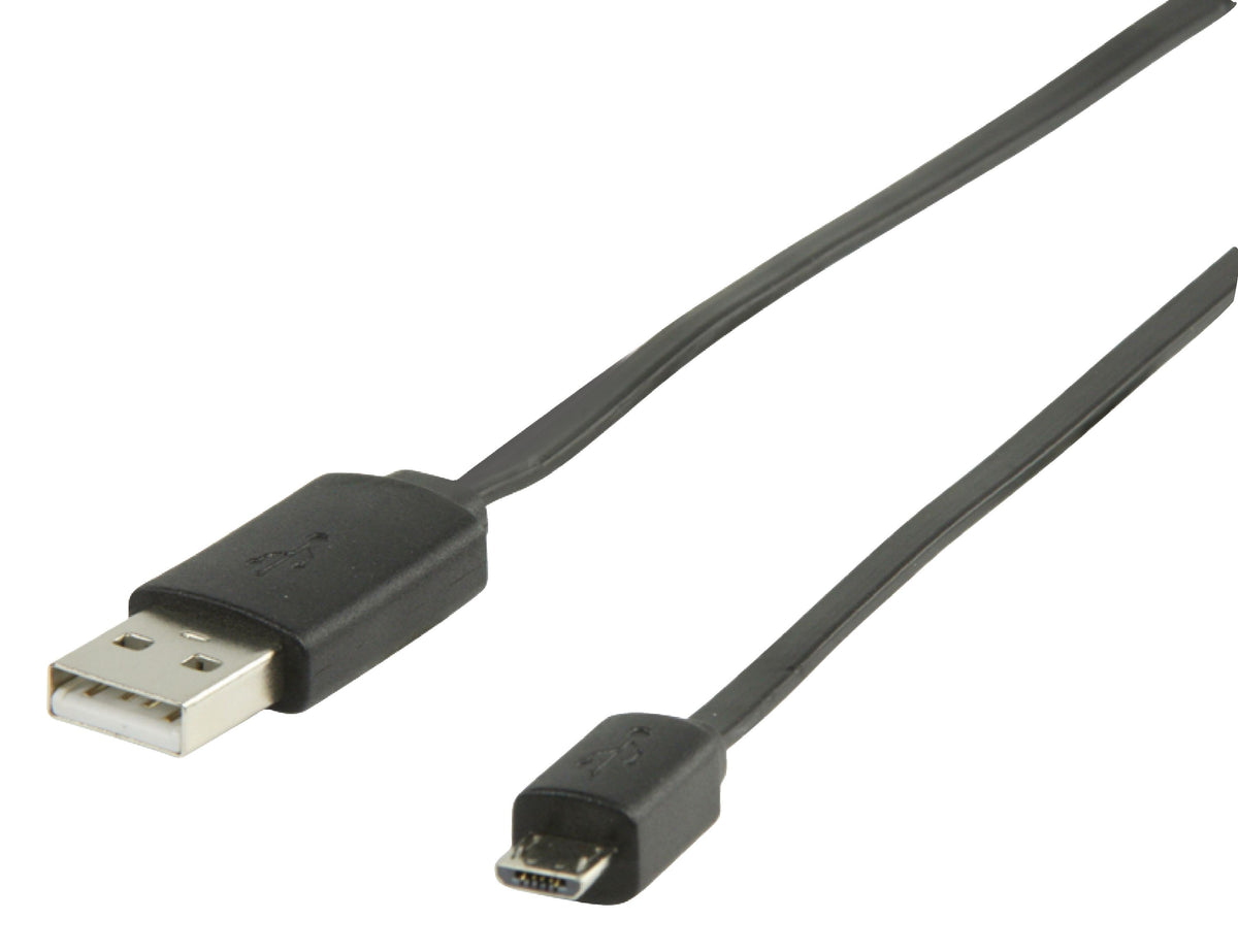 Valueline USB 2.0 Kabel USB A male - Micro-B male flach 1.00 m Schwarz