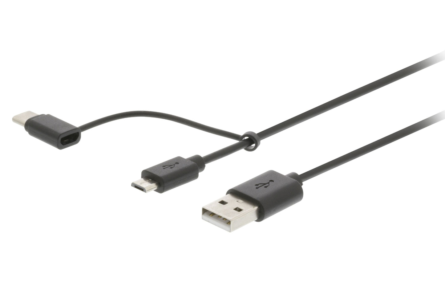 Valueline USB 2.0 Kabel USB A male - USB Micro-B / USB-C male 1 m Schwarz