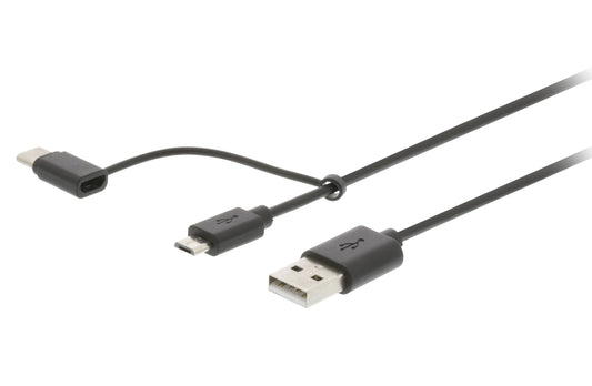 Valueline USB 2.0 Kabel USB A male - USB Micro-B / USB-C male 1 m Schwarz