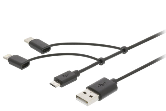 Valueline 3-in-1-Sync und Ladekabel USB A male - Micro-B male 1 m Schwarz Type-C Adapter / Lightning-Adapter