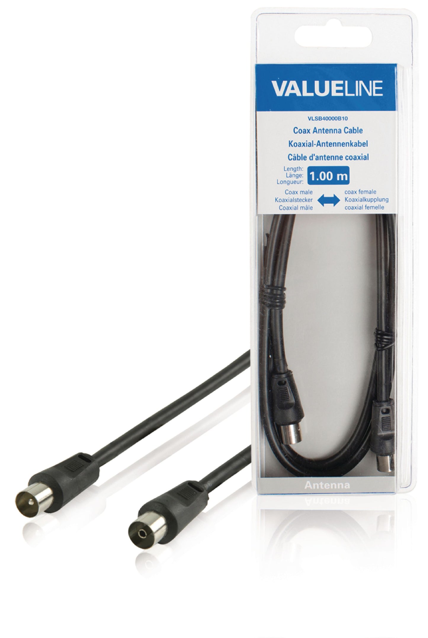 Valueline Koaxialkabel Koax-Stecker - Koax-Kupplung gerade 1.00 m Schwarz