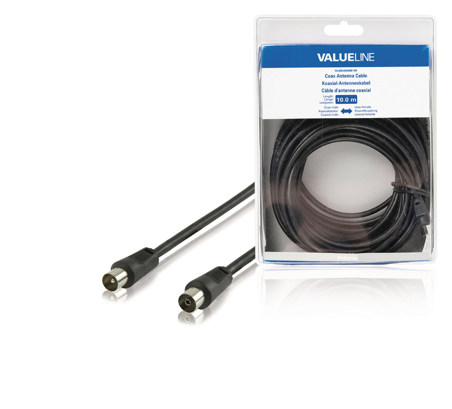 Valueline Koaxialkabel Koax-Stecker - Koax-Kupplung gerade 10.0 m Schwarz