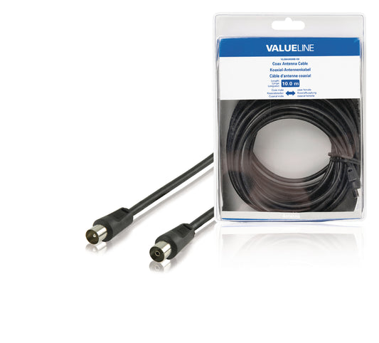 Valueline Koaxialkabel Koax-Stecker - Koax-Kupplung gerade 10.0 m Schwarz