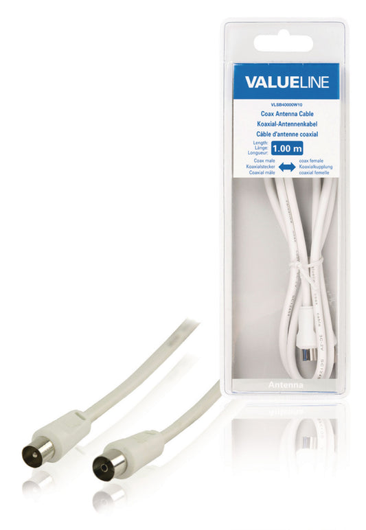 Valueline Koaxialkabel Koax-Stecker - Koax-Kupplung gerade 1.00 m Weiss