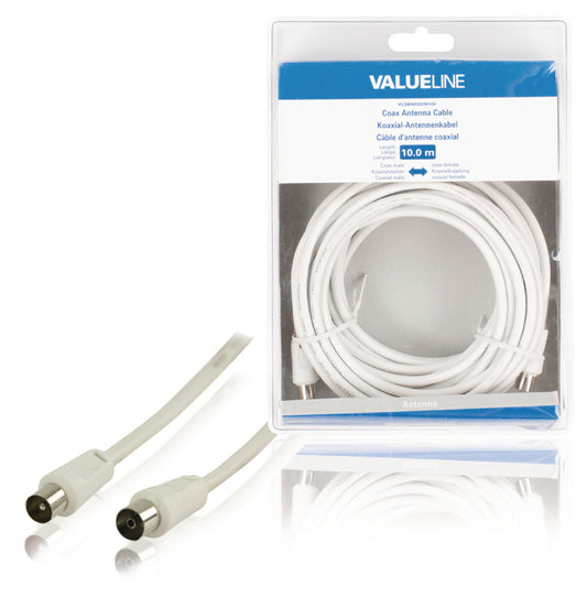 Valueline Koaxialkabel Koax-Stecker - Koax-Kupplung gerade 10.0 m Weiss