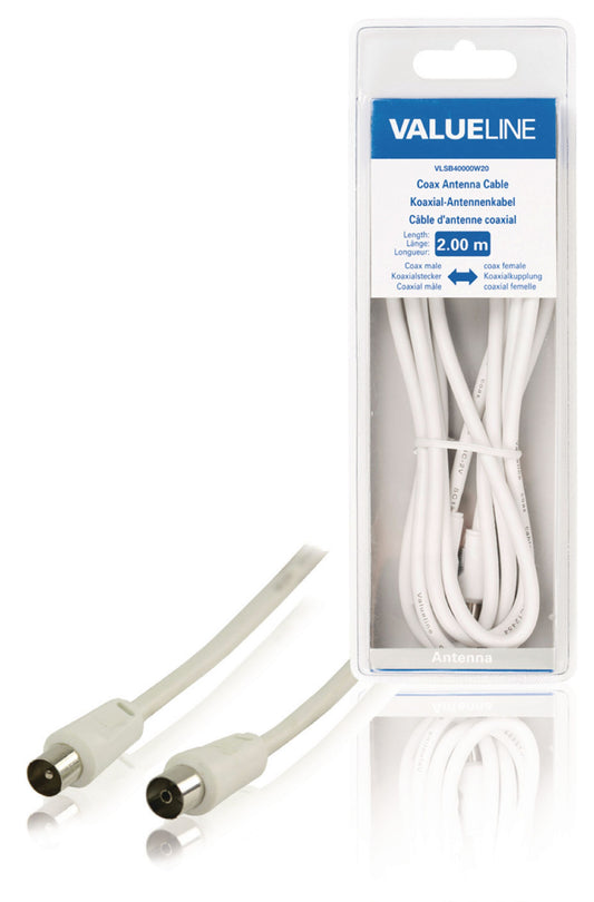 Valueline Koaxialkabel Koax-Stecker - Koax-Kupplung gerade 2.00 m Weiss