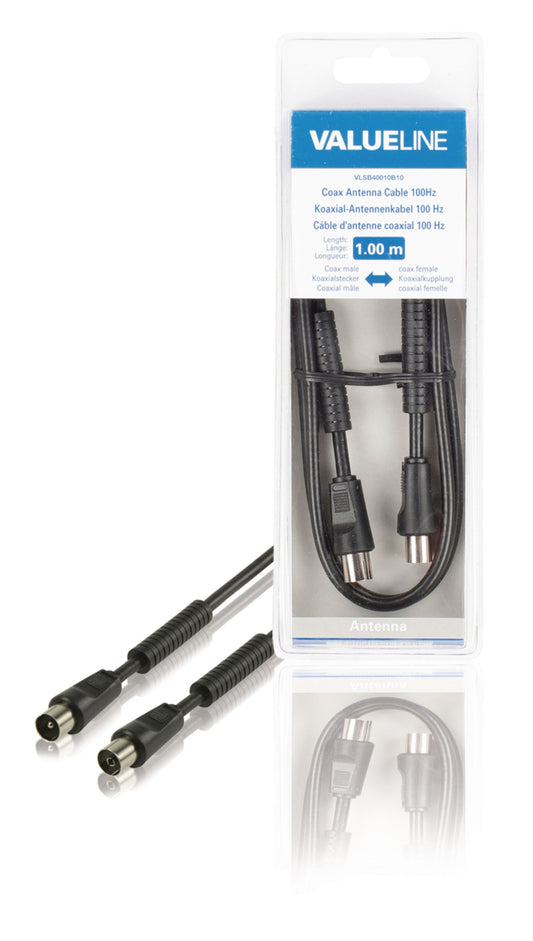 Valueline Koaxkabel 100 dB Koax-Stecker - Koax-Kupplung 1.00 m Schwarz