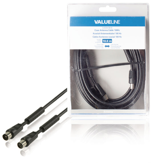 Valueline Koaxkabel 100 dB Koax-Stecker - Koax-Kupplung 10.0 m Schwarz