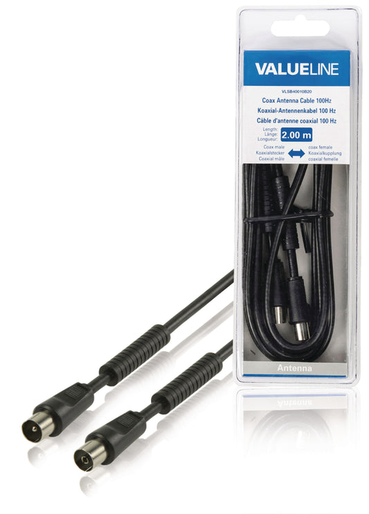 Valueline Koaxkabel 100 dB Koax-Stecker - Koax-Kupplung 2.00 m Schwarz