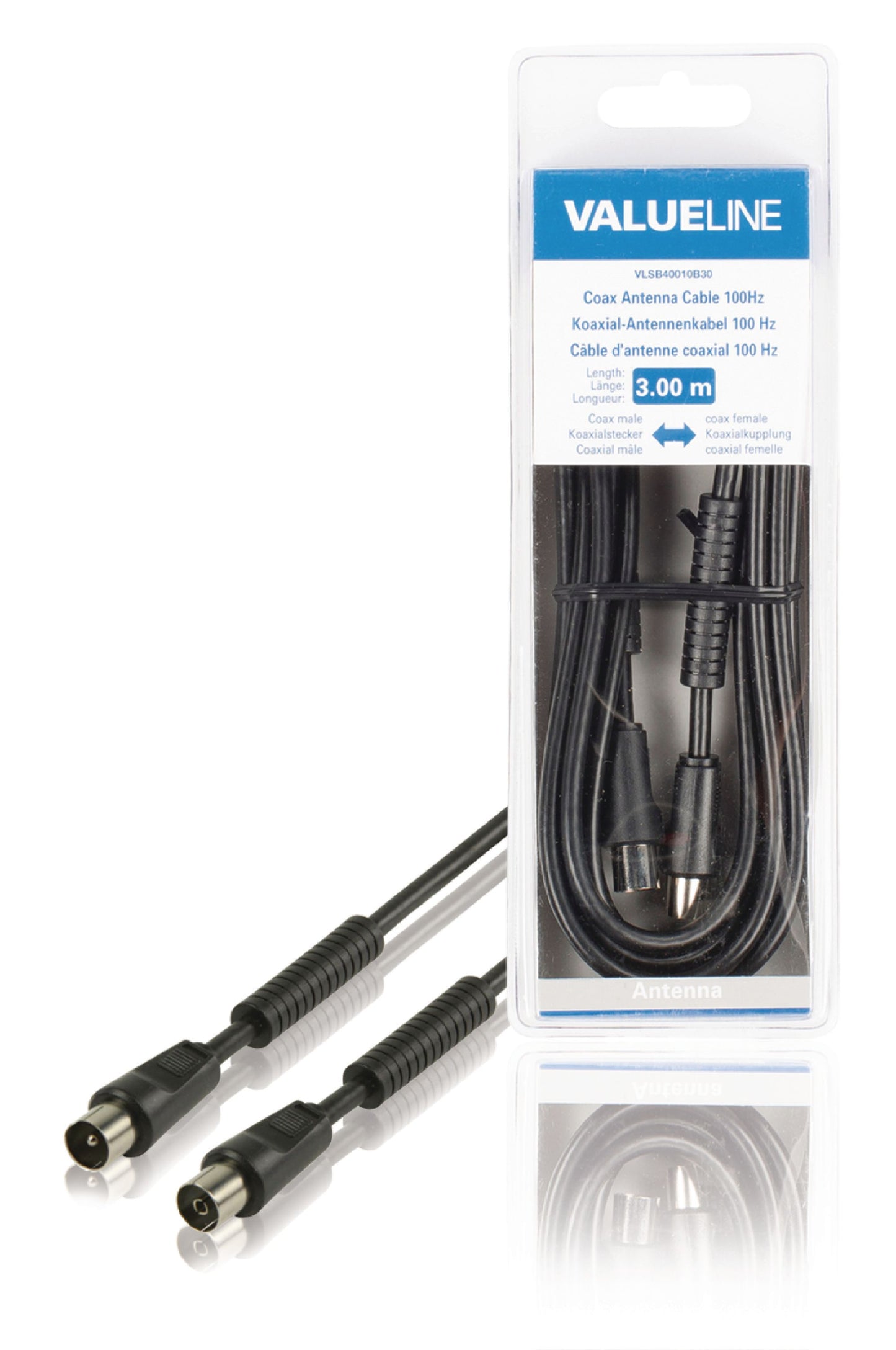 Valueline Koaxkabel 100 dB Koax-Stecker - Koax-Kupplung 3.00 m Schwarz