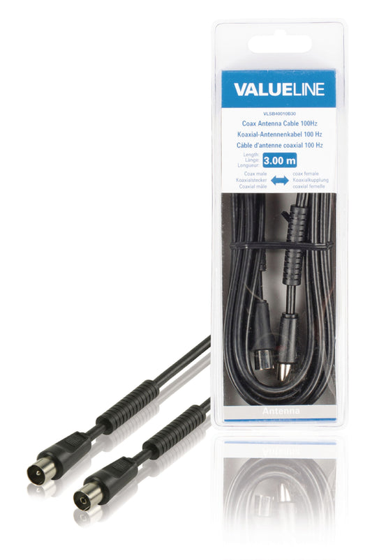 Valueline Koaxkabel 100 dB Koax-Stecker - Koax-Kupplung 3.00 m Schwarz