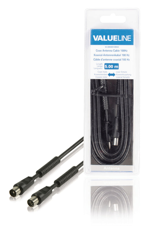 Valueline Koaxkabel 100 dB Koax-Stecker - Koax-Kupplung 5.00 m Schwarz