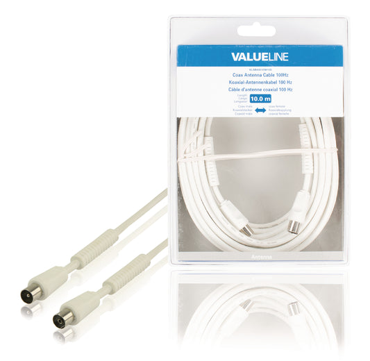 Valueline Koaxkabel 100 dB Koax-Stecker - Koax-Kupplung 10.0 m Weiss