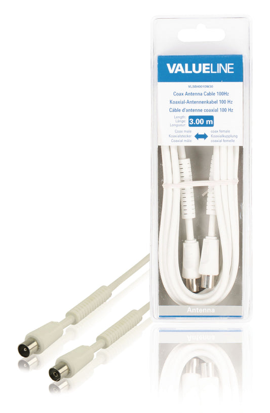 Valueline Koaxkabel 100 dB Koax-Stecker - Koax-Kupplung 3.00 m Weiss