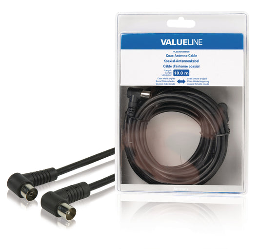 Valueline Koaxialkabel abgewinkelt Koax-Stecker - Koax-Kupplung 10.0 m Schwarz