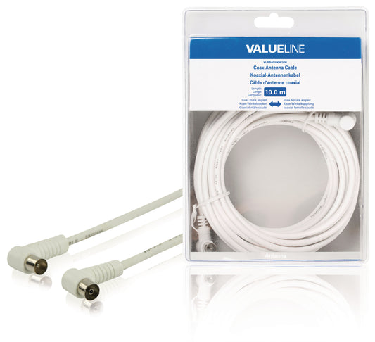 Valueline Koaxialkabel abgewinkelt Koax-Stecker - Koax-Kupplung 10.0 m Weiss