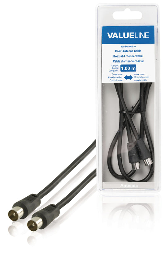 Valueline Koaxialkabel 90 dB Koax-Stecker - Koax-Stecker 1.00 m Schwarz