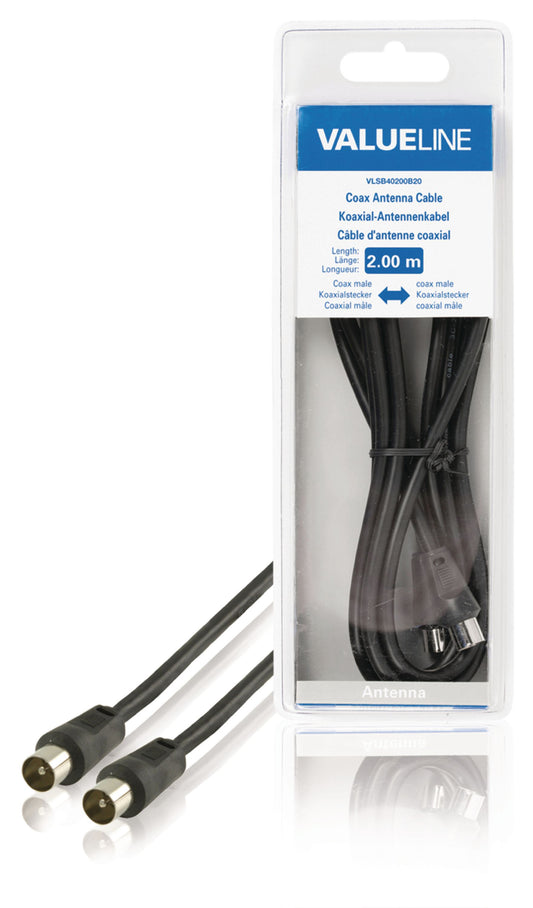 Valueline Koaxialkabel 90 dB Koax-Stecker - Koax-Stecker 2.00 m Schwarz