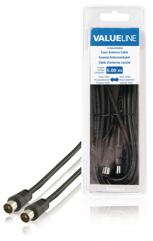 Valueline Koaxialkabel 90 dB Koax-Stecker - Koax-Stecker 5.00 m Schwarz