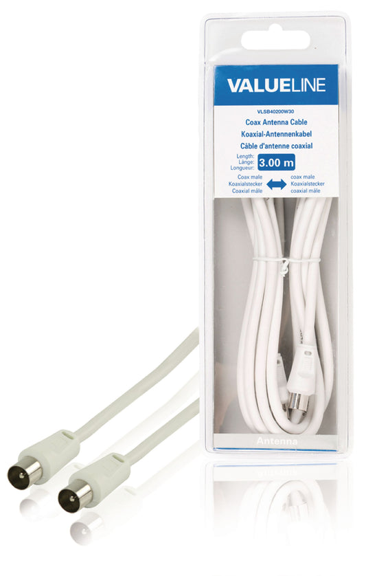 Valueline Koaxialkabel 90 dB Koax-Stecker - Koax-Stecker 3.00 m Weiss