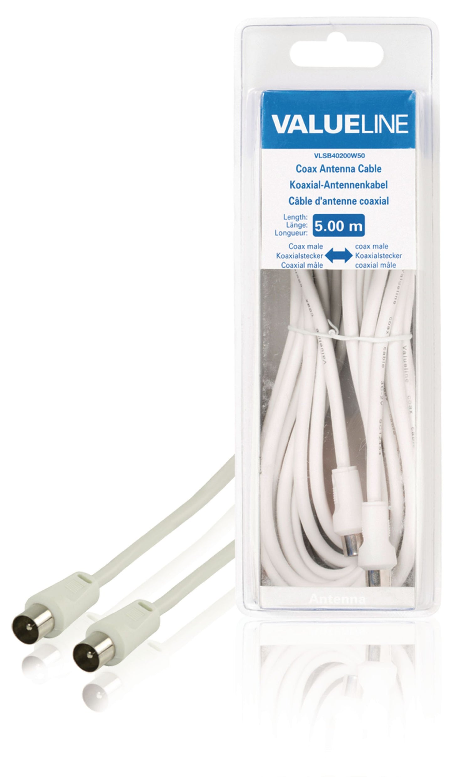 Valueline Koaxialkabel 90 dB Koax-Stecker - Koax-Stecker 5.00 m Weiss