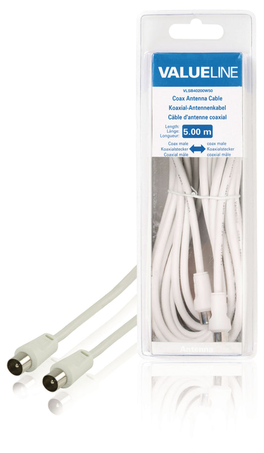 Valueline Koaxialkabel 90 dB Koax-Stecker - Koax-Stecker 5.00 m Weiss