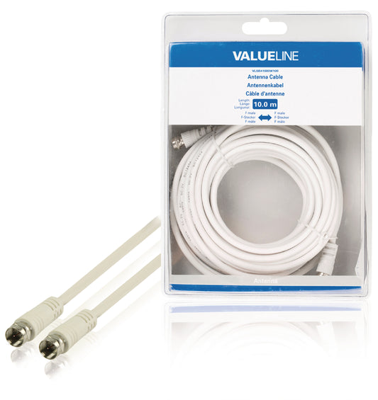 Valueline Antennenkabel F-male - F-male 10.0 m Weiss