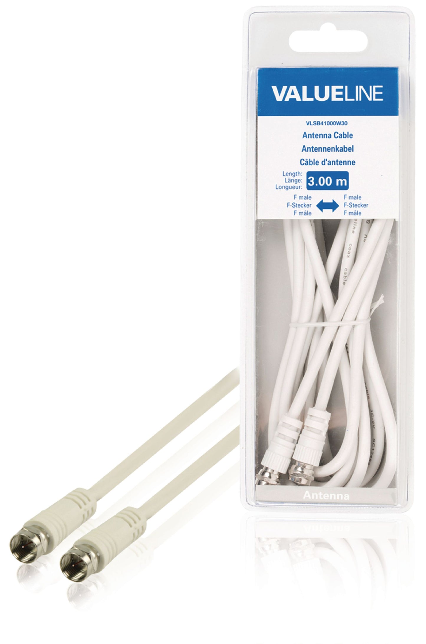 Valueline Antennenkabel F-male - F-male 3.00 m Weiss