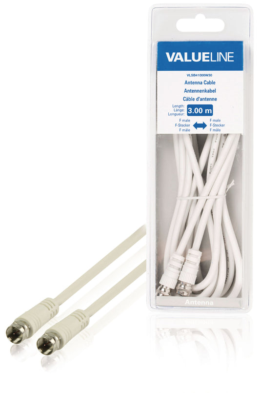 Valueline Antennenkabel F-male - F-male 3.00 m Weiss