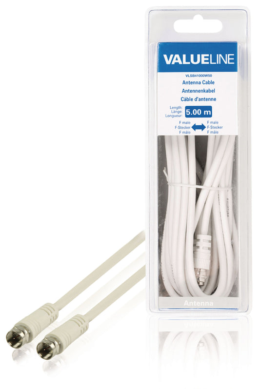 Valueline Antennenkabel F-male - F-male 5.00 m Weiss