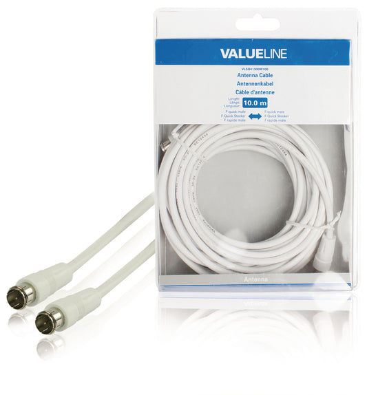 Valueline Antennenkabel F-Stecker Quick - F-Stecker Quick 10.0 m Weiss