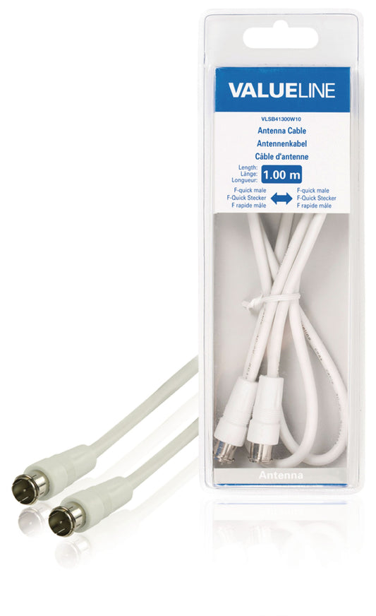 Valueline Antennenkabel F-Stecker Quick - F-Stecker Quick 1.00 m Weiss
