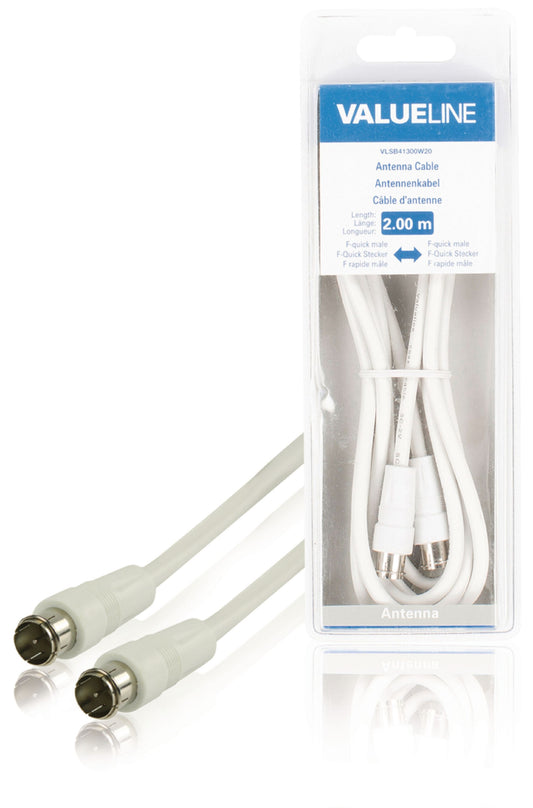 Valueline Antennenkabel F-Stecker Quick - F-Stecker Quick 2.00 m Weiss