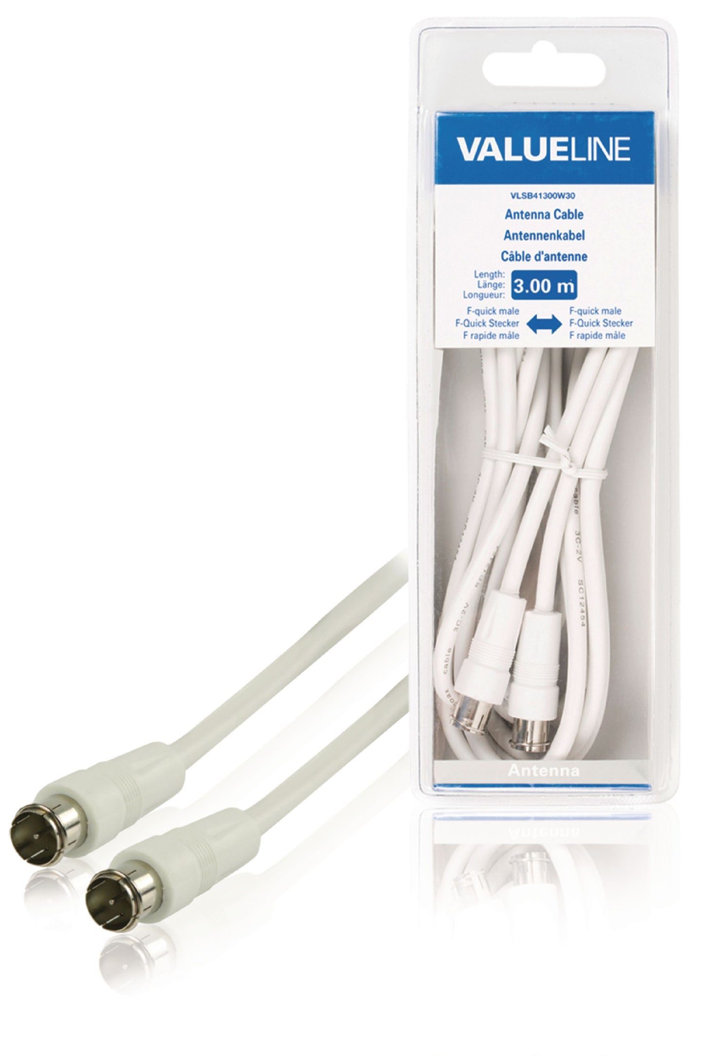 Valueline Antennenkabel F-Stecker Quick - F-Stecker Quick 3.00 m Weiss