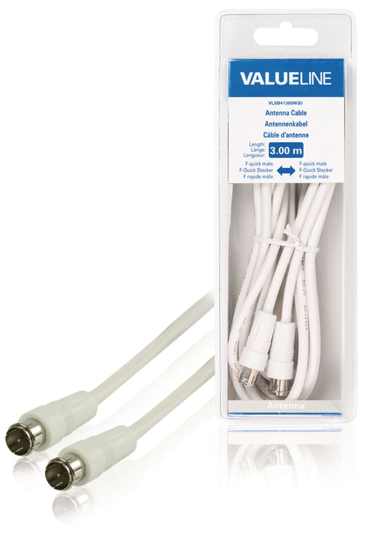 Valueline Antennenkabel F-Stecker Quick - F-Stecker Quick 3.00 m Weiss