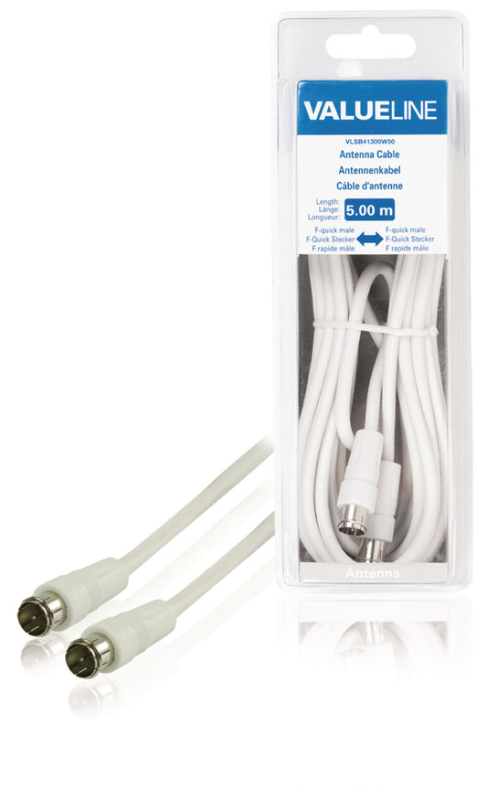 Valueline Antennenkabel F-Stecker Quick - F-Stecker Quick 5.00 m Weiss