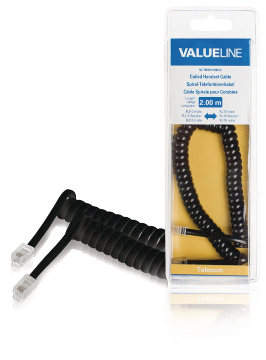 Valueline Telefonkabel RJ10 (4P4C) male - RJ10 (4P4C) male aufgerollt 2.00 m Schwarz