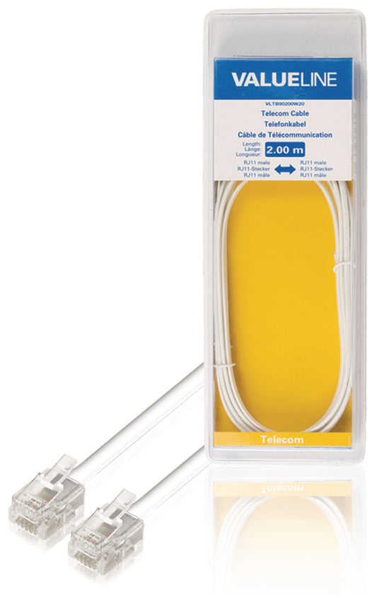 Valueline Telefonkabel RJ11 (6P4C) female - RJ11 (6P4C) female flach 2.00 m Weiss