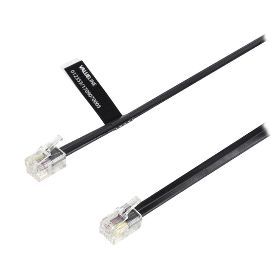Valueline Telefonkabel RJ10 (4P4C) male - RJ10 (4P4C) male flach 1.00 m Schwarz