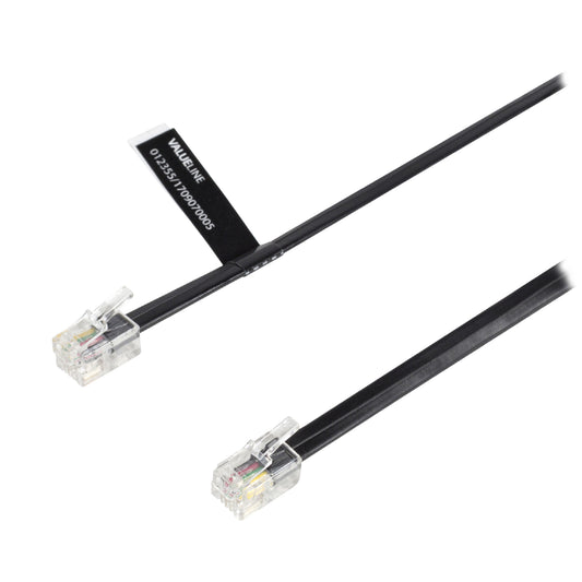 Valueline Telefonkabel RJ10 (4P4C) male - RJ10 (4P4C) male flach 2.00 m Schwarz
