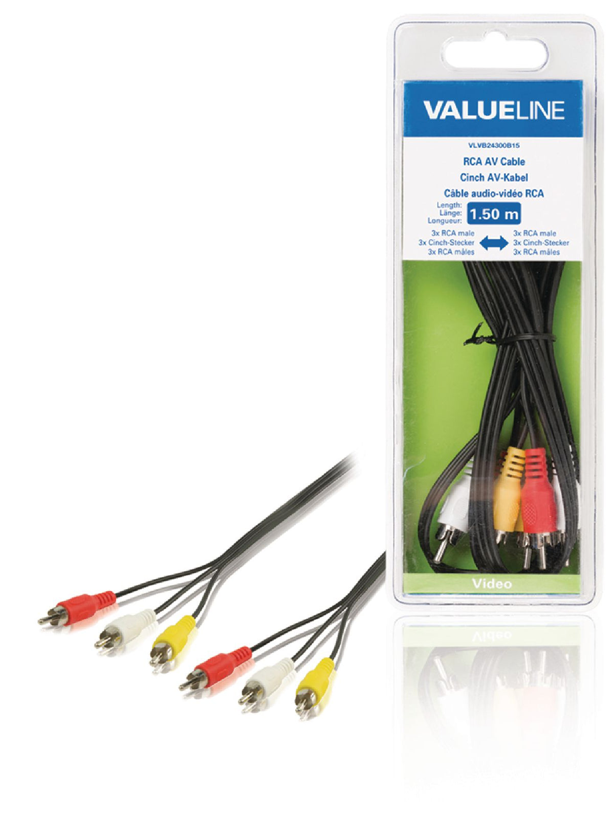 Valueline Composite-Videokabel 3x RCA male - 3x RCA male 1.50 m Schwarz