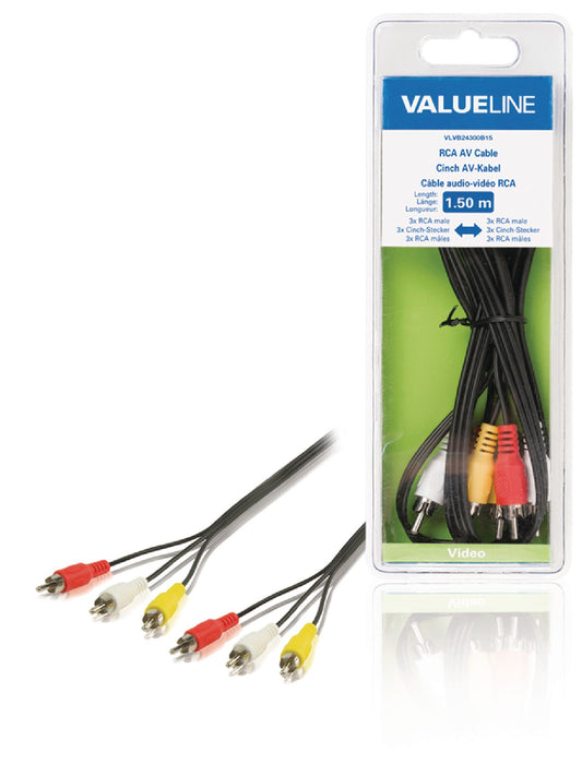 Valueline Composite-Videokabel 3x RCA male - 3x RCA male 1.50 m Schwarz