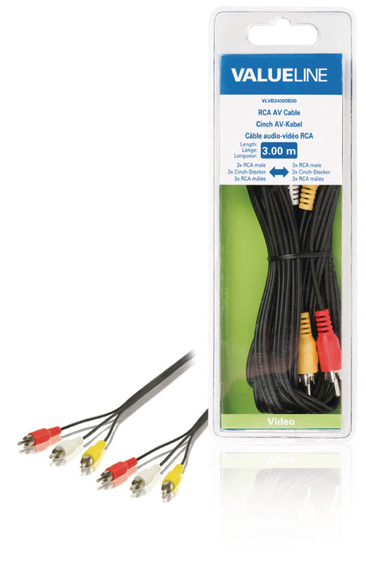 Valueline Composite-Videokabel 3x RCA male - 3x RCA male 3.00 m Schwarz