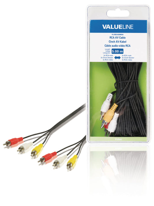 Valueline Composite-Videokabel 3x RCA male - 3x RCA male 5.00 m Schwarz