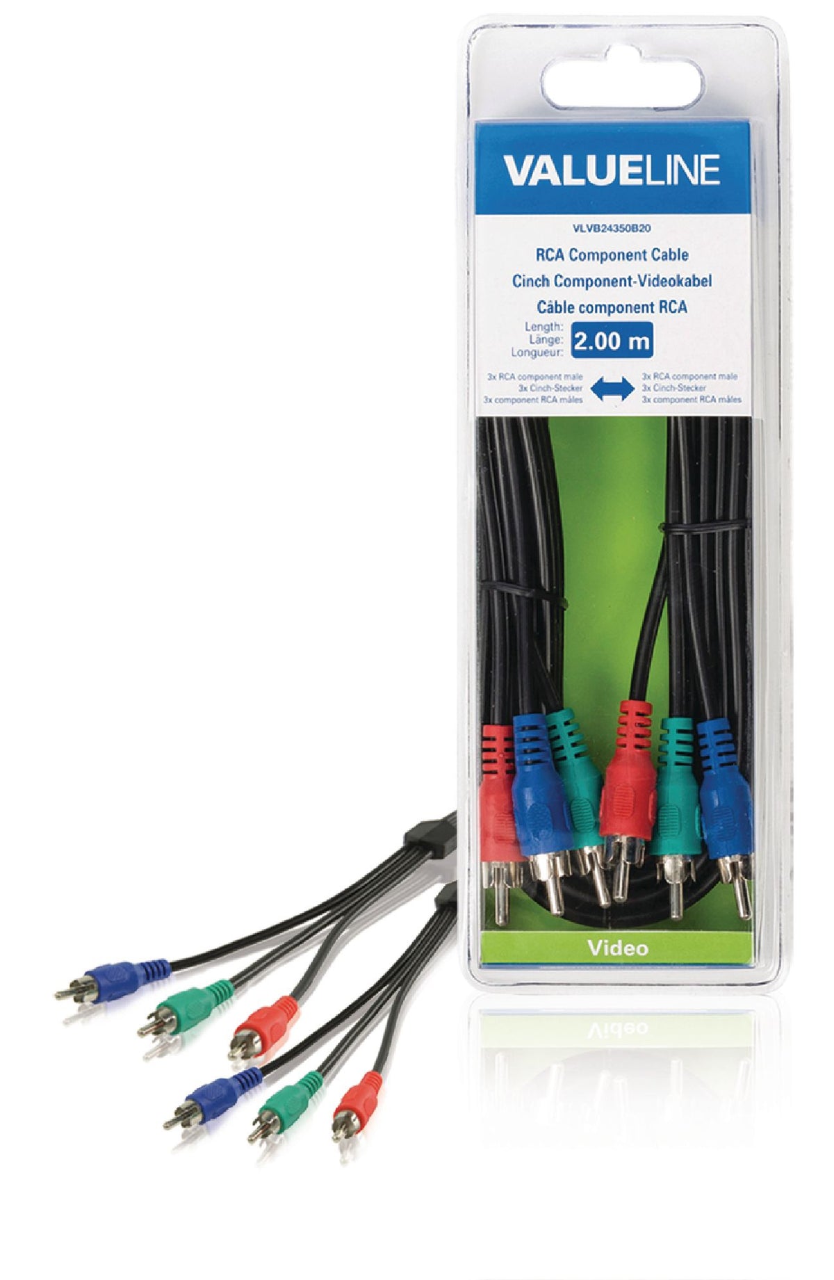 Valueline Component-Video-Kabel 3x RCA male - 3x RCA male 2.00 m Schwarz