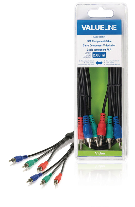Valueline Component-Video-Kabel 3x RCA male - 3x RCA male 2.00 m Schwarz