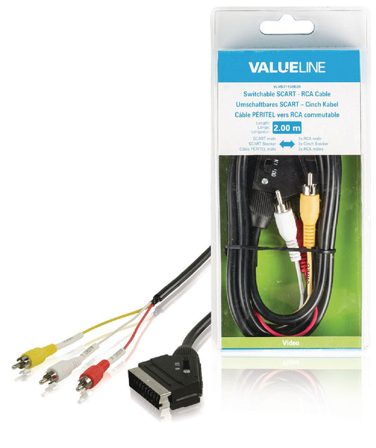 Valueline SCART-Kabel Scart-male - 3x RCA male 2.00 m Schwarz