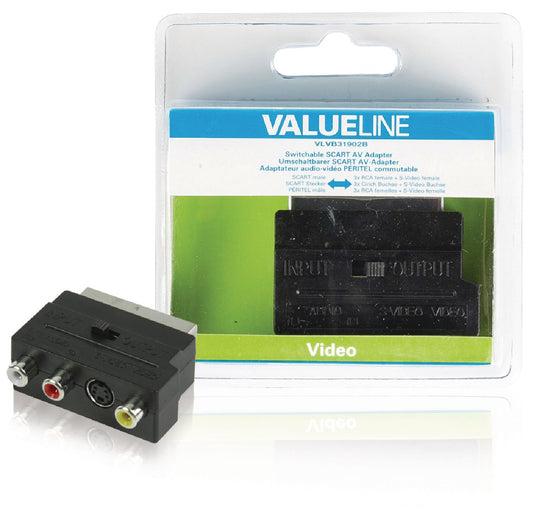 Valueline SCART-Adapter schaltbar Scart-male - S-Video-female + 3x Cinch-female Schwarz